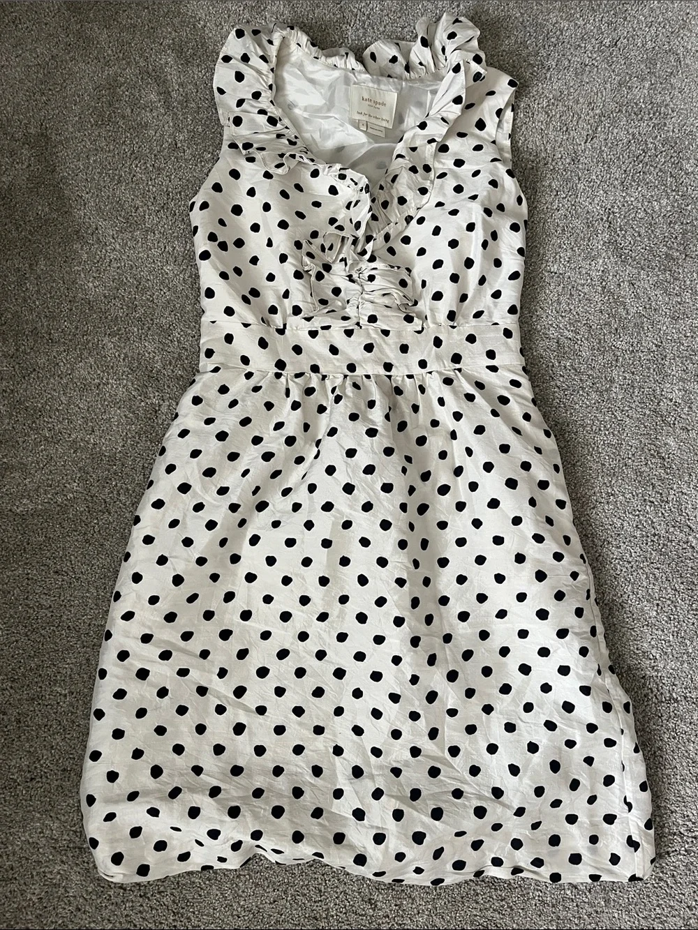 kate spade silk White and Black Polka Dot Ruffle Mini Dress 4
